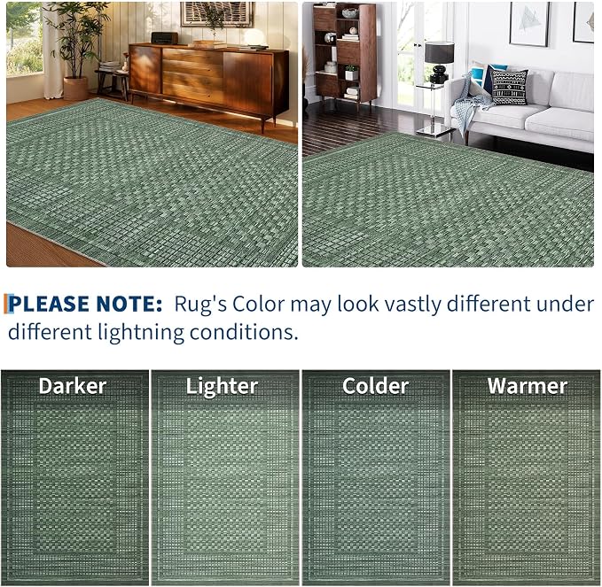 Washable Rug 5x7 Area Rug for Living Room Bedroom Rug Modern Contemporary Large Area Rug Non Slip Throw Rugs Soft Faux Wool Low Pile Stain Resistant Carpet for Dining Room 5'x7' Green
