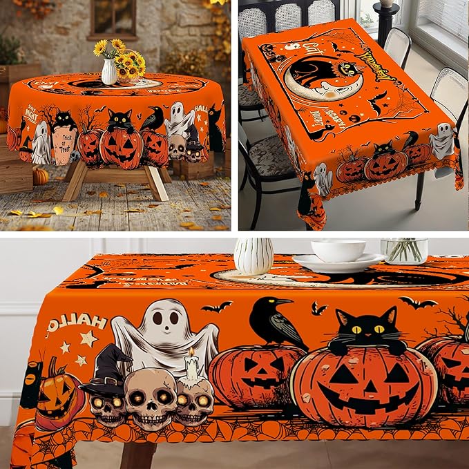 Eikione Rectangular Tablecloth 140x180inch, Halloween Batcat Tablecloth Waterproof and Wrinkle-Free, Table Covers, Summer Decorations for Home Dining