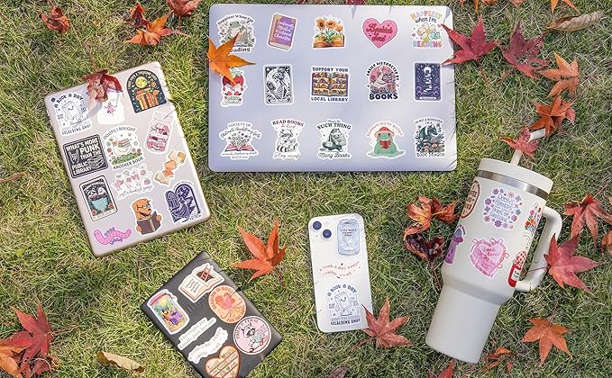 300 PCS Book Stickers for Kindle, Bookish Sticker Pack Reading Waterproof Vinyl Decals for Laptop, Ebook Readers, Water Bottle, Phone, Journal, Scrapbook, No Repeats (Glossy)