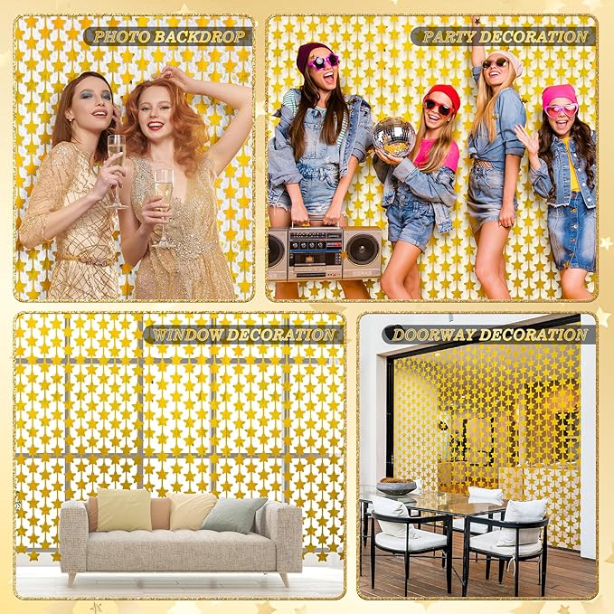 LOLStar 2 Pack Gold Stars Birthday Decorations 3.3X6.6 ft Golden Party Backdrop Foil Fringe Curtains for Christmas Decor New Year Eve 2026 Streamers Wedding Retirment Congrats Photo Booth Props
