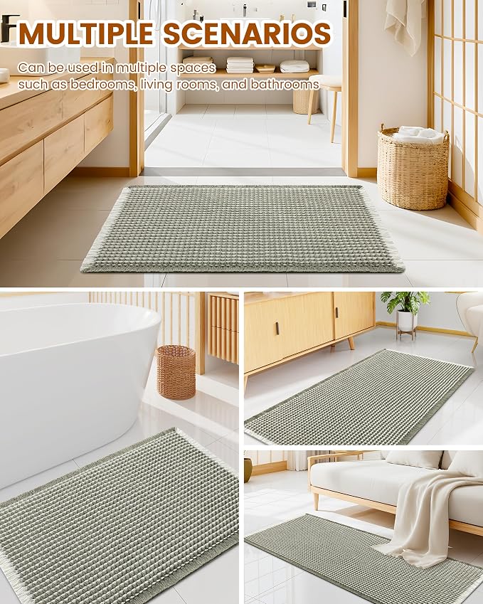 Smiry Waffle Bath Mat 24x16, Extra Soft Absorbent Bathroom Rugs, Non Slip Machine Washable Quick Dry Bath Rugs for Bathroom Floor, Tub, Shower, Home Decor Accessories, Green & Cream