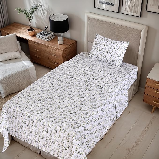 RUVANTI 100% Cotton Split King Sheets Sets for Adjustable Bed, 5 PCs, Soft & Breathable Percale Weave Bedding, Deep Pocket 16", Hotel Standard, Crisp Cool Feel & Durable, Floral Sheet, Heritage