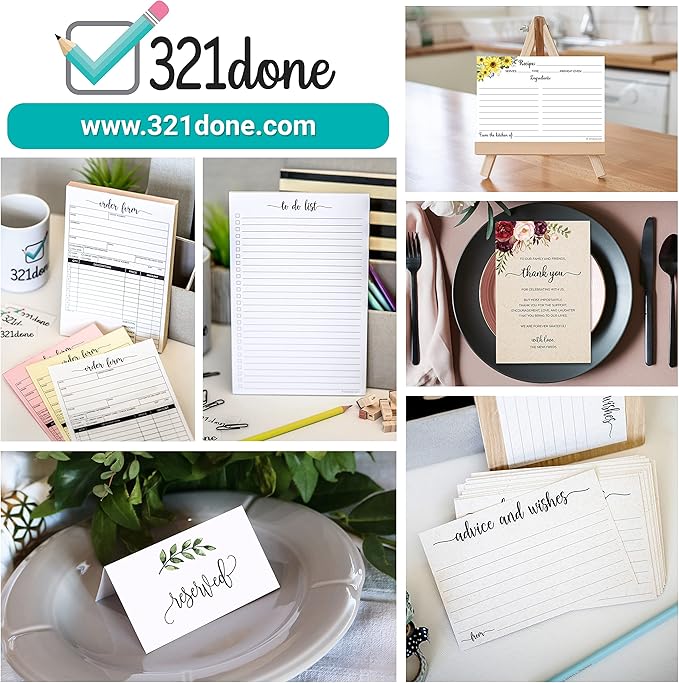 321Done To Do List Notepad 4-Pack, 3.7 x 8.5 (1/3 Sheet Slim Handheld Size) - Made in USA, Simple Stylish To-Dos Memo Pad for Planning, Tasks, Appointments, Reminders, Home, Office - College-Ruled