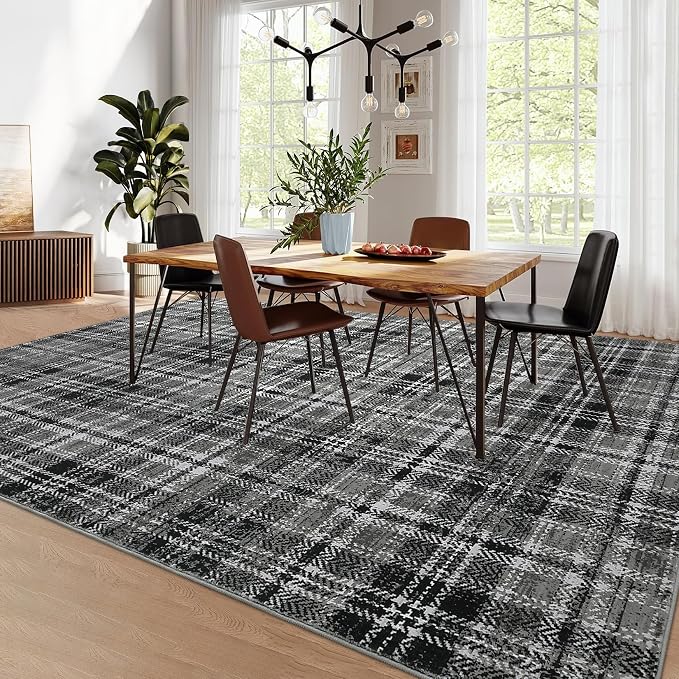 Washable Area Rugs 4x6 Rug for Living Room Non Slip Modern Soft Area Rug for Bedroom Farmhouse Black Throw Rugs Low Pile Entryway Rug Stain Resistant Carpet for Office 4'x6' Black/Grey