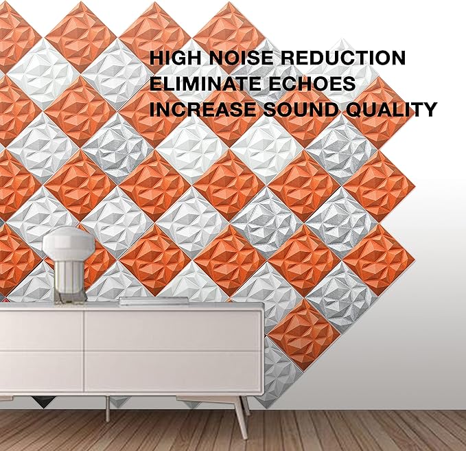 Sonic Acoustics 12 Pack 12 X 12 X 0.4 Inches Acoustic Absorption Panel, 3D Unique Soundproofing Insulation, Used in Home & Offices