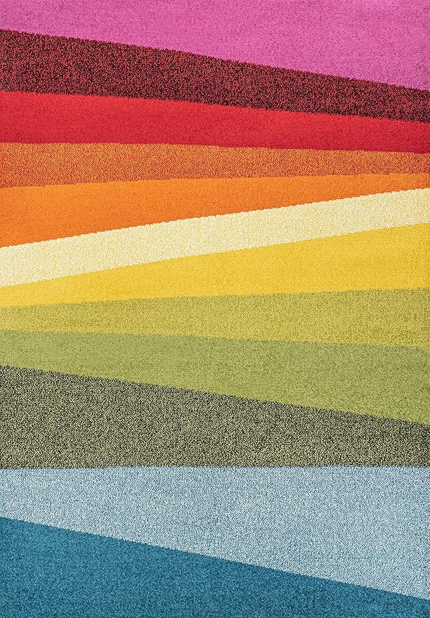 JONATHAN Y Prism Geometric Striped Indoor Area Rug 4x6, Orange/Green/Blue, Modern, Coastal, Easy-Cleaning for Living Room, Bedroom, Kitchen, Pet Friendly, Non-Shedding (DZC101A-4)