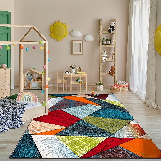 Paco Home Colorful Area Rug with Geometric Shapes in Multicolor, Size: 6'7" x 9'6"