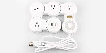 Deformation Power Cord Charger Socket -Flat Plug Power Strip with 2 USB Ports and 4 Multi Outlets, with 6.5FT Extension Cord