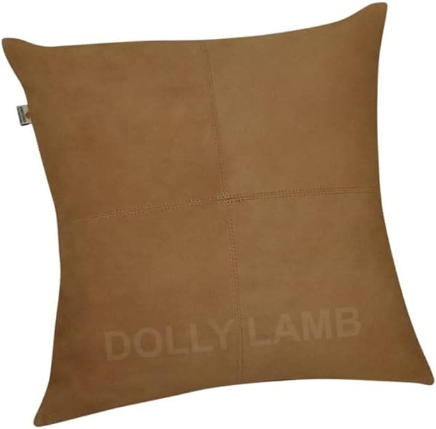 D DOLLY LAMB Lambskin Leather Pillow Cover - Sofa Cushion Case - Decorative Throw Covers for Living Room & Bedroom, 18x18 Inches - Camel Pack of 1