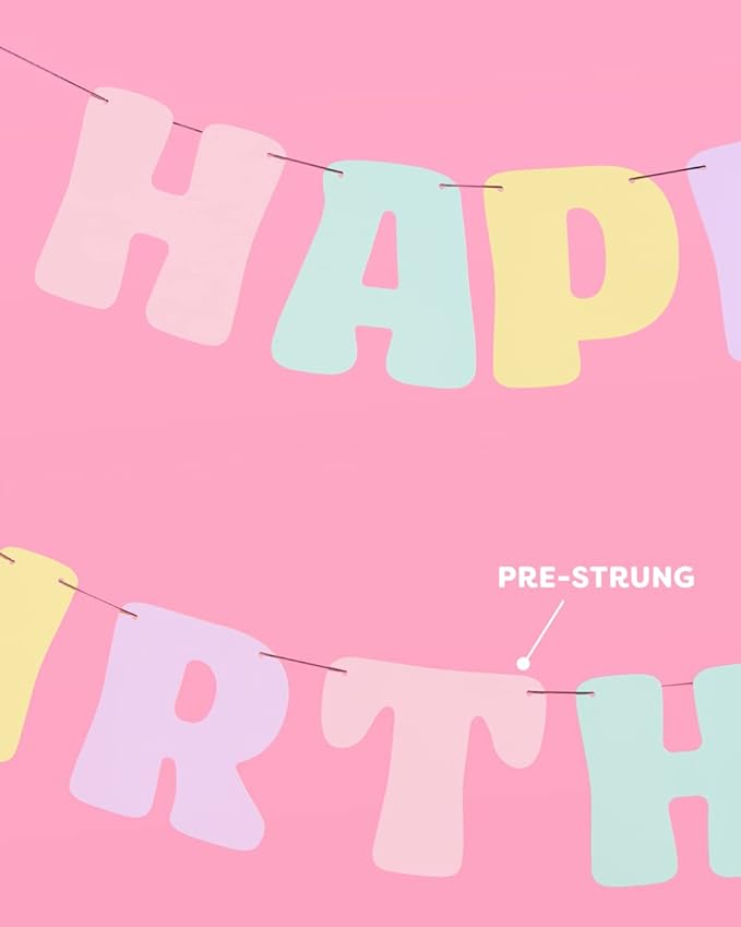 xo, Fetti Pastel Happy Birthday Banner - 1 Piece | Rainbow Bday Party Decorations, Cute Birthday Decor, Sweet 16, 21st
