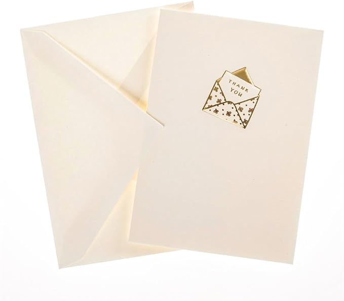 Graphique Just a Note La Petite Presse Boxed Notecards, 10 Embellished Gold Foil Blank"Thank You" Cards with Matching Envelopes and Storage Box, 3.25" x 4.75"