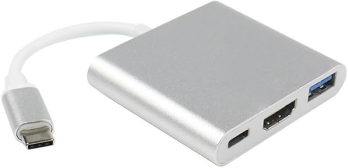 HCUSR 3 in 1 Type C to HDMI Docking Station USB Hub Multiport Adapter AV Converter with 4KHDMI Output,100W PD, USB A 3.0 Port Hub Dongle Docking Station for Laptop PC Tablets (Silver)