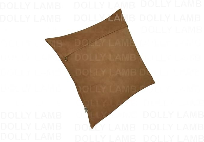 D DOLLY LAMB Lambskin Leather Pillow Cover - Sofa Cushion Case - Decorative Throw Covers for Living Room & Bedroom, 14x14 Inches - Camel Pack of 1