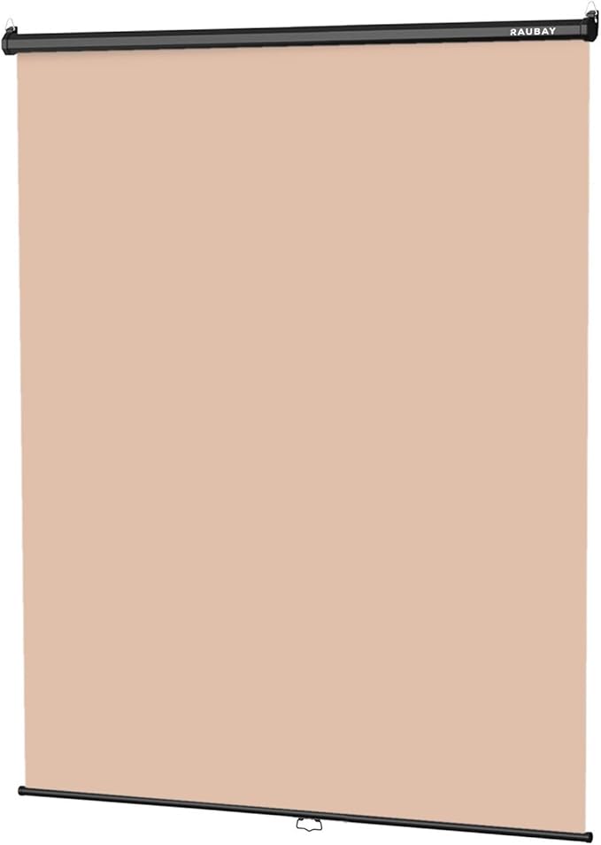 RAUBAY Retractable Pull Down Beige Screen Backdrop - 59.8" x 86.6" Collapsible Wall-Mount Nude Background for Professional Video Production, Photography, TikTok and Video Conferencing