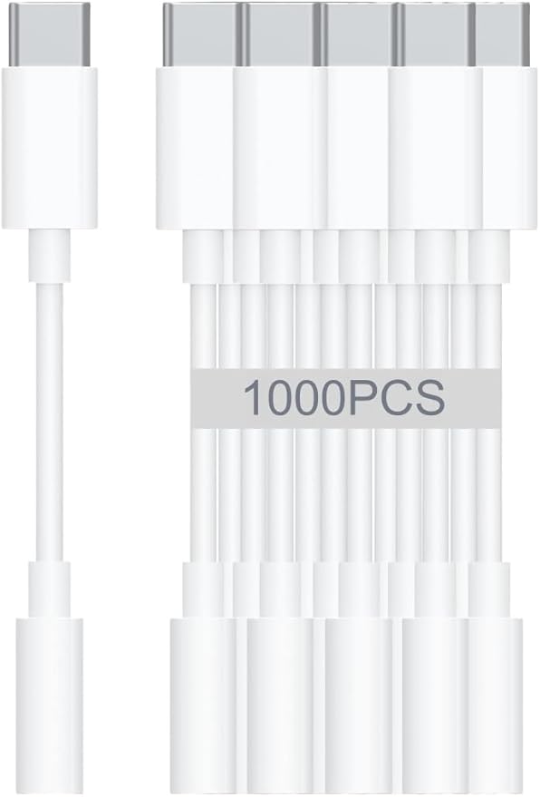 USB-C to 3.5mm Audio Headphone Adapter - HiFi 1000 Pack Compatible with Apple iPhone 17 16 15 Samsung Galaxy S25 S24 S23 S22 S21 Plus Pro Max Ultra Pixel iPad - Type C to Aux Cord Jack Dongle Adapter