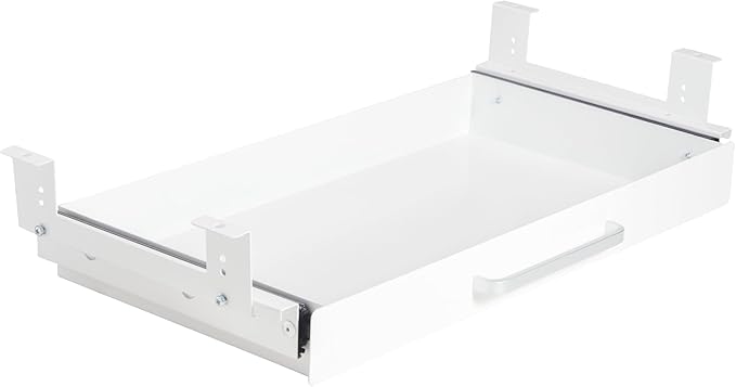 OSteed Under Desk Drawer Organizer 21" White Upgrade with Adjustable Brackets, Sliding Pull-Out Under Table Pencil Drawer, Office Standing Desk Attachment for Workbench