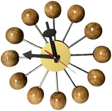 Mid Century Modern Ball Clock – George Nelson Style Wooden Wall Clock, Retro Starburst Design, Silent Non-Ticking Decorative Wall Decor for Living Room, Office, Kitchen & Home (Natural Brown, 18 Inch)