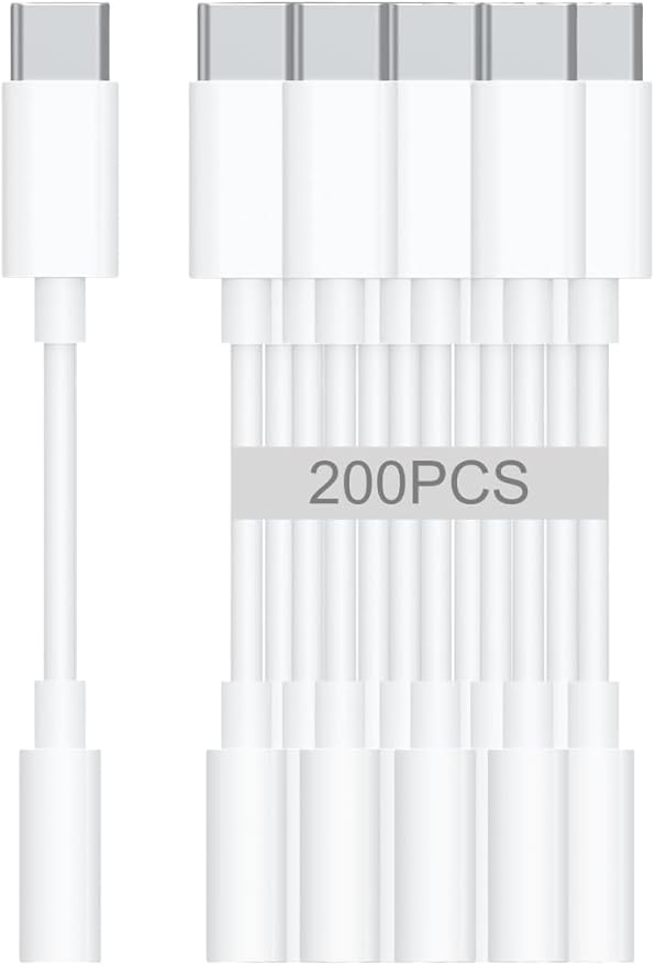 USB-C to 3.5mm Audio Headphone Adapter - HiFi 200 Pack Compatible with Apple iPhone 17 16 15 Samsung Galaxy S25 S24 S23 S22 S21 Plus Pro Max Ultra Pixel iPad - Type C to Aux Cord Jack Dongle Adapter