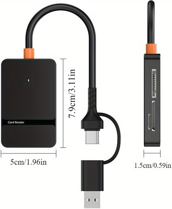 High-Speed 8-in-1 USB 3.0/USB-C OTG Card Reader - 104MB/s CF/SD/TF/MS Adapter with Dual Ports & LED | Mac/PC/Android