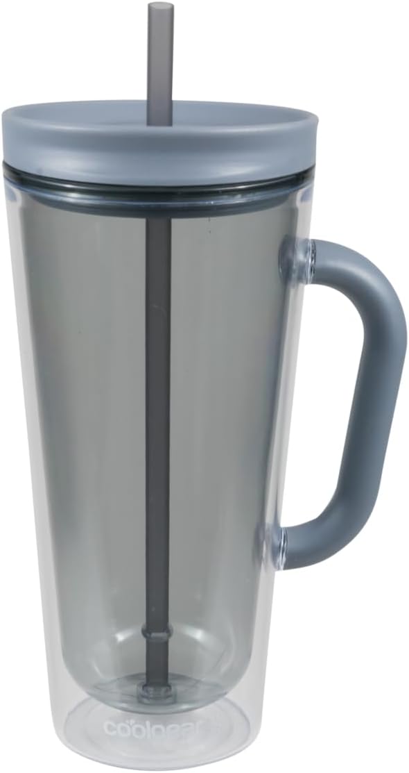 COOL GEAR 3-Pack 26 oz Spritz Tumbler with Straw and Handle | Pressure Fit Lid, Colored Re-Usable Tumbler Water Bottle with Straw and Handle - Cool Grey Pack