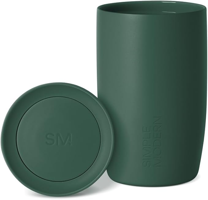 Simple Modern Travel Coffee Mug Tumbler with 360° Lid | Ceramic-Lined Insulated Stainless Steel Cold Brew Iced Coffee Cup | Gifts for Women Men Her Him | Voyager Signature | 12oz | Forest