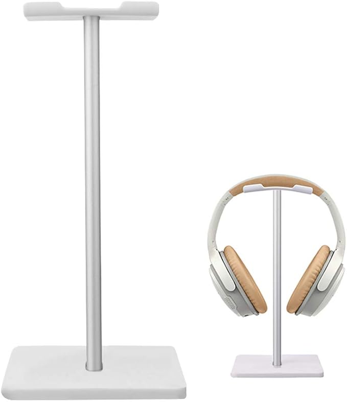 Deear Headphone Stand Gaming Headset Holder Universal Aluminum Metal Headphone Holder Hanger with Aluminum Supporting Bar Flexible Headrest ABS Solid Base for All Headphone,White