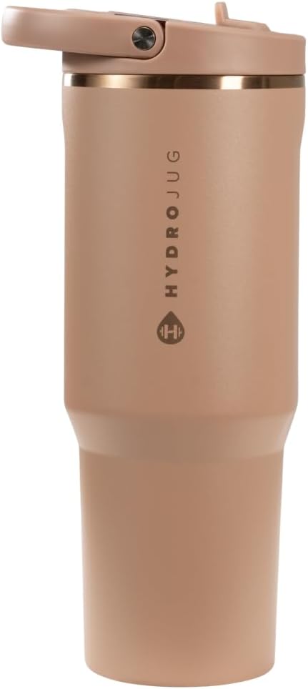 HydroJug Sport - Stainless Steel Tumbler with Straw, Vacuum Insulated, 40oz Leakproof Water Bottle, Ergonomic Design, Reusable, Dishwasher Safe, Rubber Base, Durable for Gym or Outdoors, Caramel