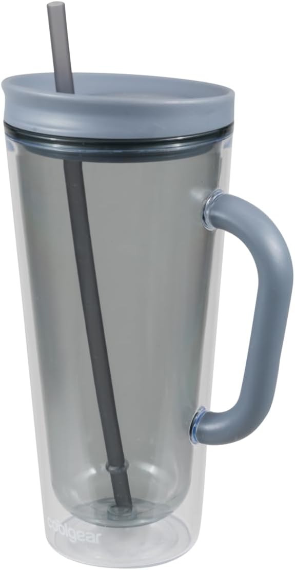 COOL GEAR 3-Pack 26 oz Spritz Tumbler with Straw and Handle | Pressure Fit Lid, Colored Re-Usable Tumbler Water Bottle with Straw and Handle - Cool Grey Pack