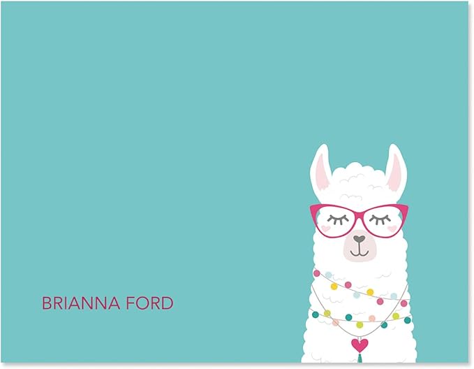 Current Simple Llama Personalized Note Cards - 24 Cards with White Envelopes, 4¼ x 5½ Inch Size, Blank Stationery, Add Names or Text, For Thank You Notes, Invitations, & Announcements