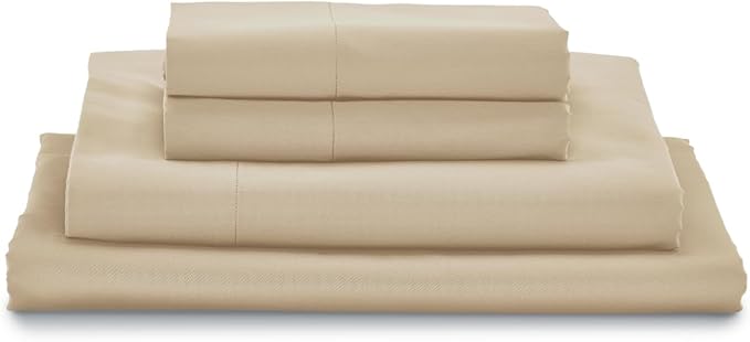 MyPillow Giza Dreams Bed Sheets, 100% Certified Giza Egyptian Cotton, Deep Pocket, Sateen Weave [Queen, Tan]
