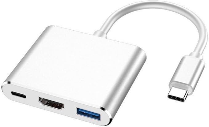 HCUSR 3 in 1 Type C to HDMI Docking Station USB Hub Multiport Adapter AV Converter with 4KHDMI Output,100W PD, USB A 3.0 Port Hub Dongle Docking Station for Laptop PC Tablets (Silver)