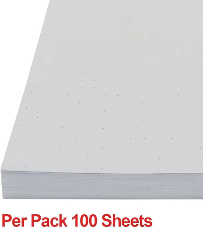 Getvow A4 Unpunched Refill Paper, Loose Leaf Filler Paper for Ring BinderDisc Notebook Planner Inserts, 100gsm Dot Grid White Paper, 100Sheets200Pages, 8.5 x 11