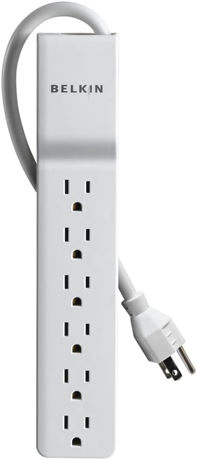 Belkin 6-Outlet Surge Protector Power Strip, UL-Listed w/ 6 AC Outlets & 10ft/3M Cord, ABS, Overload and Overvoltage Protection for Personal Electronics, Small Appliances, & More - 720 Joules