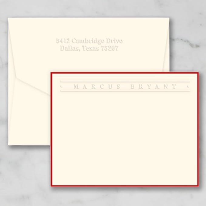 Premium Personalized Embossed Stationery Flat Cards – Triple-Thick 140 lb Cream/White Cardstock | 25 Custom Flat Cards with Matching Envelopes | Elegant Embossed Raised Impression (no ink)