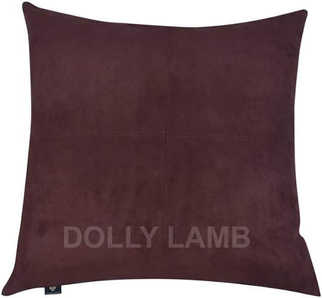 D DOLLY LAMB Lambskin Leather Pillow Cover - Sofa Cushion Case - Decorative Throw Covers for Living Room & Bedroom, 14x14 Inches - Brown Pack of 2
