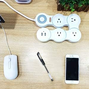 Deformation Power Cord Charger Socket -Flat Plug Power Strip with 2 USB Ports and 4 Multi Outlets, with 6.5FT Extension Cord
