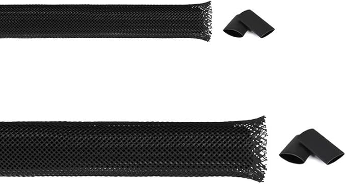 100ft Braided Wire Loom Sleeving Kit,Cable Management Sleeve,Wire Protector Tubing,Cord Organizer Used at Home or Office, to Protect Cables in Automotive, Military, Marine(Black,1/4inch,1/2inch)