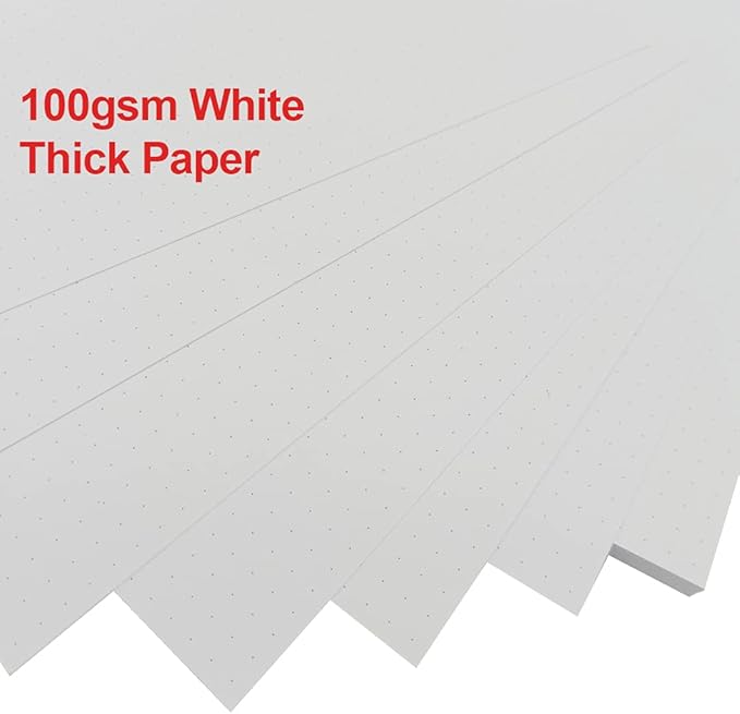 Getvow A4 Unpunched Refill Paper, Loose Leaf Filler Paper for Ring BinderDisc Notebook Planner Inserts, 100gsm Dot Grid White Paper, 100Sheets200Pages, 8.5 x 11