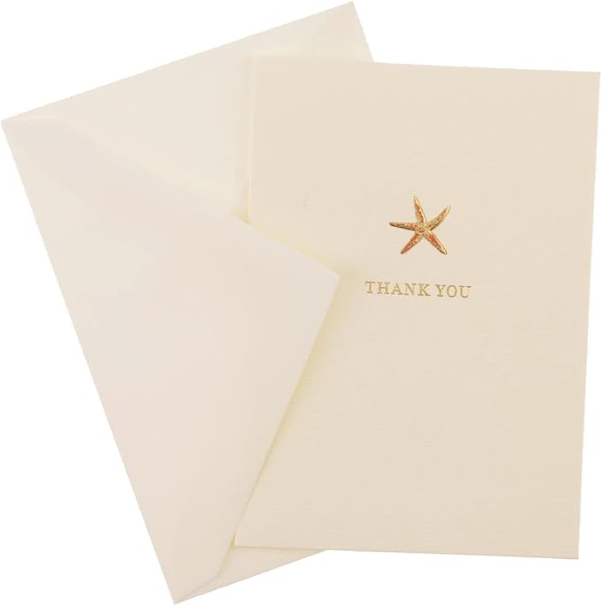 Graphique Starfish La Petite Presse Boxed Notecards - 10 Embossed and Embellished Gold Foil Starfish Blank Cards with Matching Envelopes, 3.25" x 4.75"