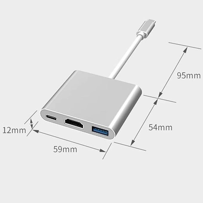 HCUSR 3 in 1 Type C to HDMI Docking Station USB Hub Multiport Adapter AV Converter with 4KHDMI Output,100W PD, USB A 3.0 Port Hub Dongle Docking Station for Laptop PC Tablets (Silver)