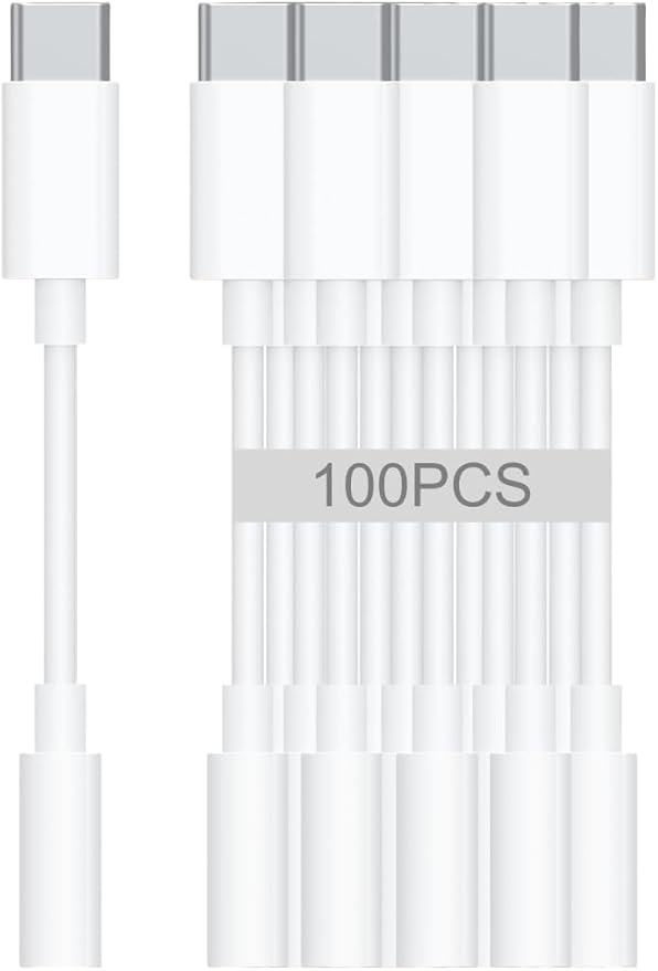 USB-C to 3.5mm Audio Headphone Adapter - HiFi 100 Pack Compatible with Apple iPhone 17 16 15 Samsung Galaxy S25 S24 S23 S22 S21 Plus Pro Max Ultra Pixel iPad - Type C to Aux Cord Jack Dongle Adapter