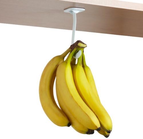 Gadjit Banana Hook (2 Pack) Hanger - Under Cabinet Hook to Hang Bananas. Folds Up Out of Sight When Not in Use. Mounting Adhesive Included. Prevents Bruising (White)