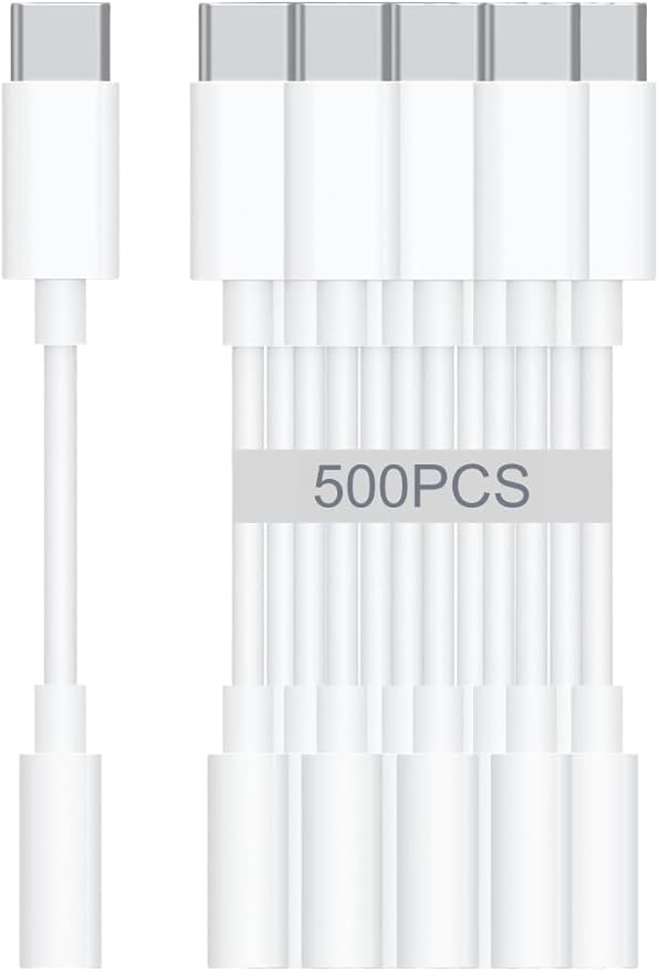 USB-C to 3.5mm Audio Headphone Adapter - HiFi 500 Pack Compatible with Apple iPhone 17 16 15 Samsung Galaxy S25 S24 S23 S22 S21 Plus Pro Max Ultra Pixel iPad - Type C to Aux Cord Jack Dongle Adapter