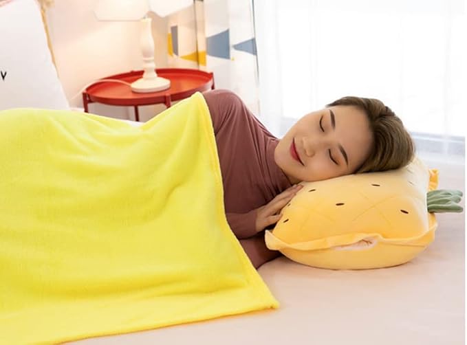 Rikyo 15" Stuffed Fruit Travel Blanket and Pillow Set,3 in 1 Plush Stuffed Hugging Pillow with Warming Hands Pillow Blanket for Kids Gift Travel Airplane Train Bed Office Nap (Cactus - Green)