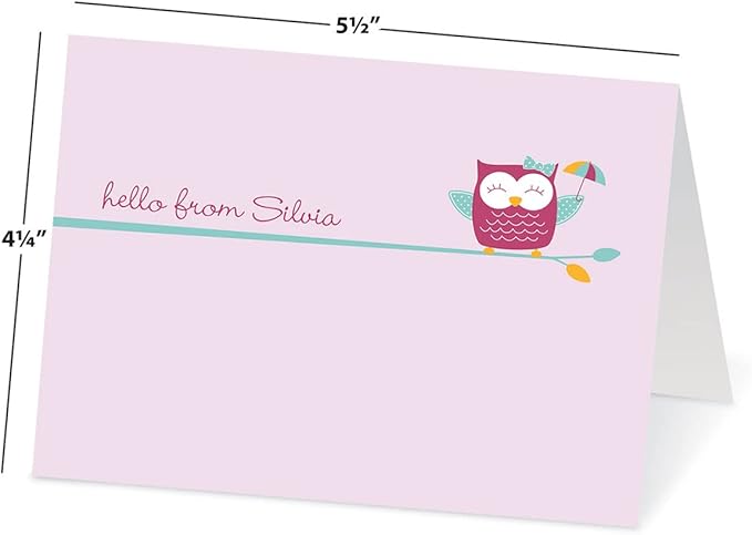 Current Sweet Owl Personalized Note Cards - 24 Cards with White Envelopes, 4¼ x 5½ Inch Size, Blank Stationery, Add Names or Text, For Thank You Notes, Invitations, & Announcements