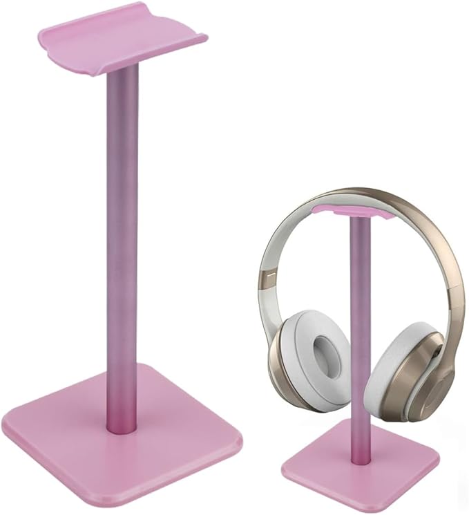 Deear Aluminum Metal Headphone Stand Holder Hanger with Aluminum Supporting Bar Flexible Headrest ABS Solid Base for All Headphones, Pink