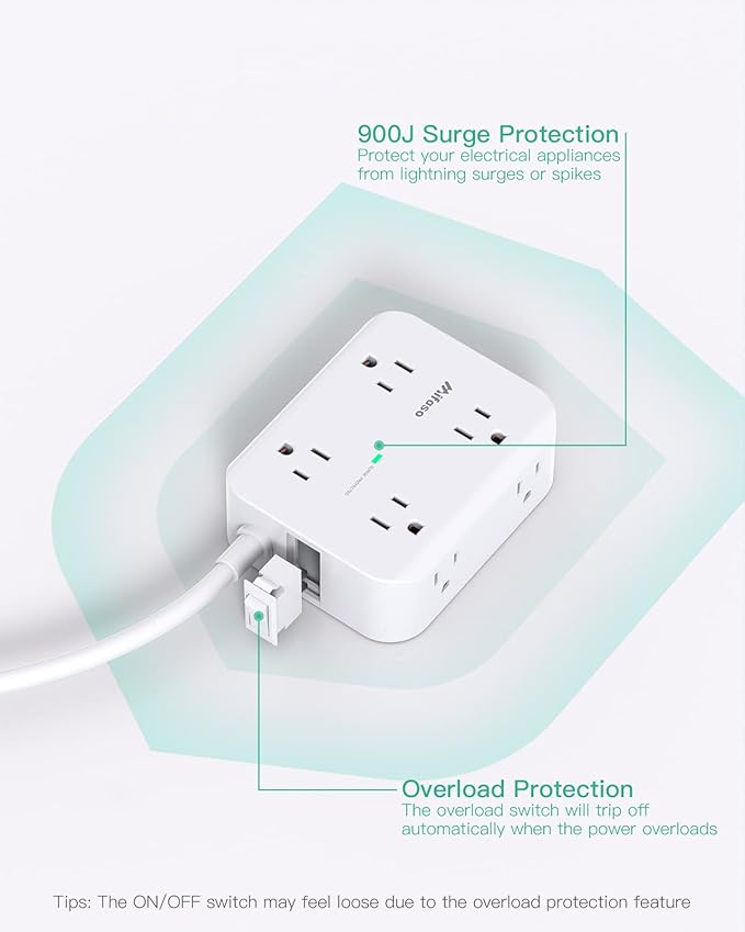 15FT Power Strip Surge Protector - 8 Outlets and 4 USB Ports, Heavy-Duty Braided Extension Cord, Flat Plug, 15A Circuit Breaker, Charging Station Overload Protection