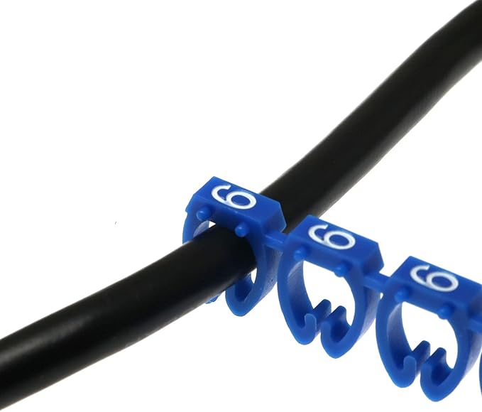100pcs 6mm Colourful C-Type Marker Number Tag Label for 6-10mm Wire, Cable Markers in A Box for RJ45 Cat6 and Cat5E, RG TV Cables