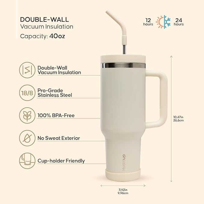 40oz Travel Tumbler Cup with Handle, Two-Way Slider Lid, Stainless Steel Straw with Silicone Tip, Vacuum Insulated Water Bottle for Hot & Cold Drinks, Great Gifts for Mom