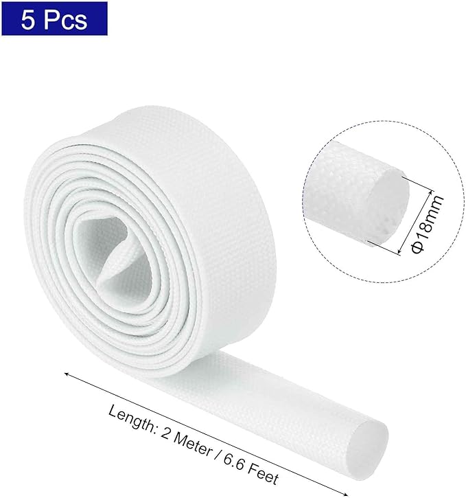 MECCANIXITY 5Pcs Wire Insulation Braid Fire Sleeve,6.6Ft-18mm ID White, High Temp Silicone Coated Fiberglass Sleeving for Automotive Hose Lines Electrical Wiring